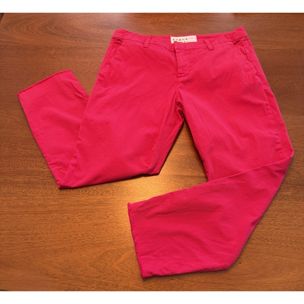 Frank & Eileen Wicklow Pants Women's 8 Pink Raw Hem Cropped Italian Chino Twill